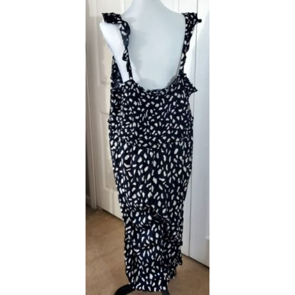 Ellos Womens Plus Sz 2X Flutter Sleeve Cropped Romper Black-White Print Jumpsuit - Picture 4 of 8